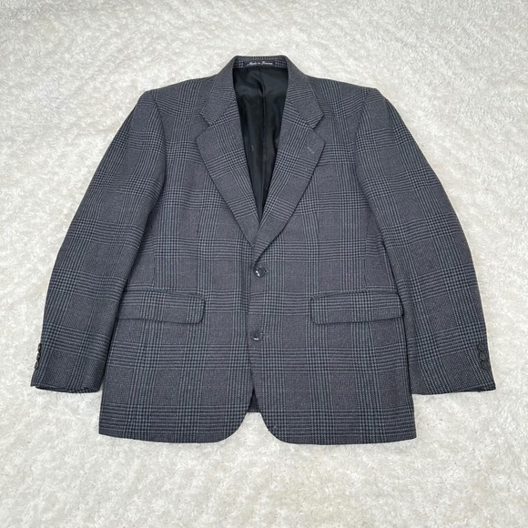 Pierre Balmain Men's 38S Short Vintage Houndstooth Blazer Silk Wool Blend Luxury